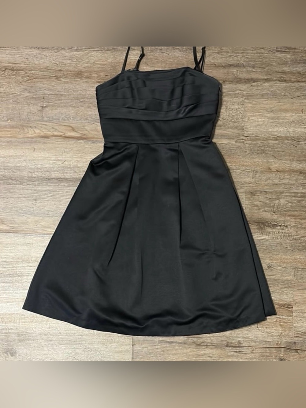 White House Black Market Black Pleated A-Line Mini Dress Sz 2